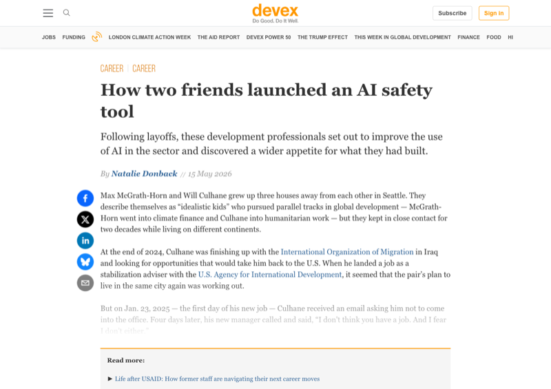 The Devex article: How two friends launched an AI safety tool
